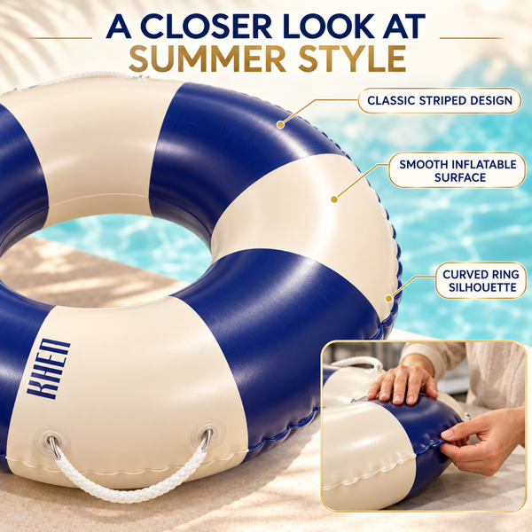 Portofino Inflatable Striped Pool Float Ring -  Navy & Cream