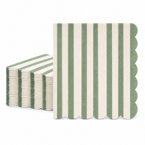 Green Scalloped Cotton Napkins, Green Cotton Reusable Table