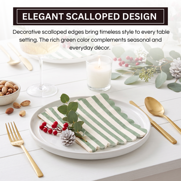 Green Scalloped Cotton Napkins, Green Cotton Reusable Table