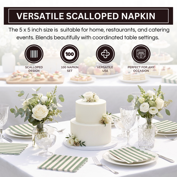 Green Scalloped Cotton Napkins, Green Cotton Reusable Table