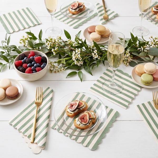Green Scalloped Cotton Napkins, Green Cotton Reusable Table