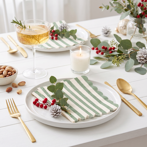 Green Scalloped Cotton Napkins, Green Cotton Reusable Table