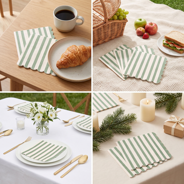 Green Scalloped Cotton Napkins, Green Cotton Reusable Table