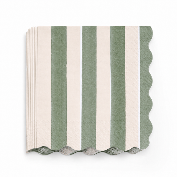 Green Scalloped Cotton Napkins, Green Cotton Reusable Table