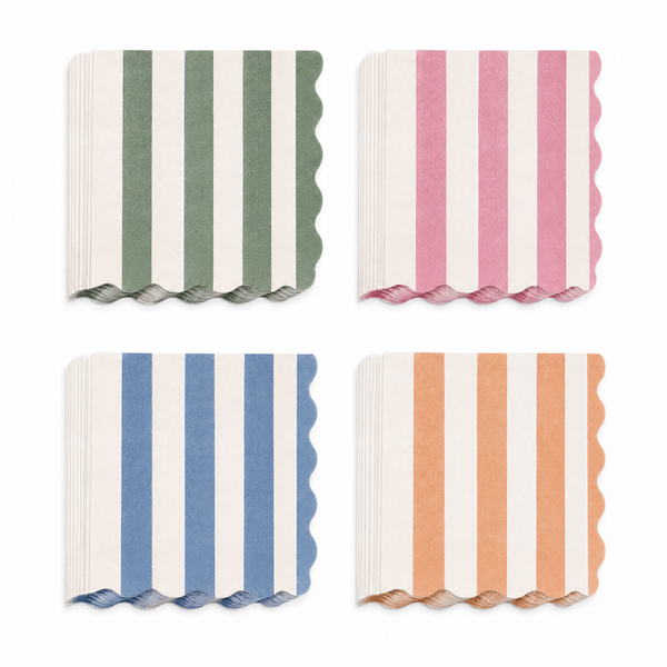 Mixed Scalloped Cotton Napkins, Cranberry Cloudy Blue Orange Green
