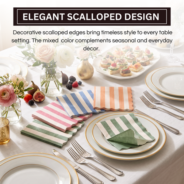 Mixed Scalloped Cotton Napkins, Cranberry Cloudy Blue Orange Green