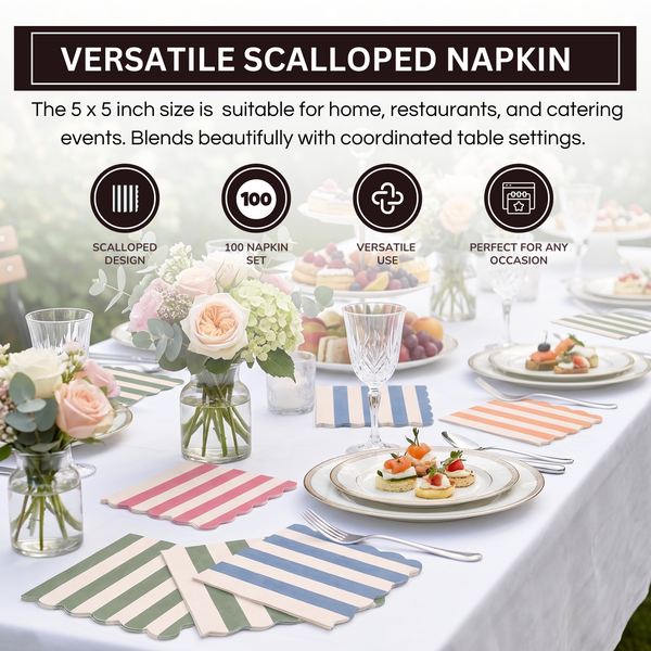 Mixed Scalloped Cotton Napkins, Cranberry Cloudy Blue Orange Green