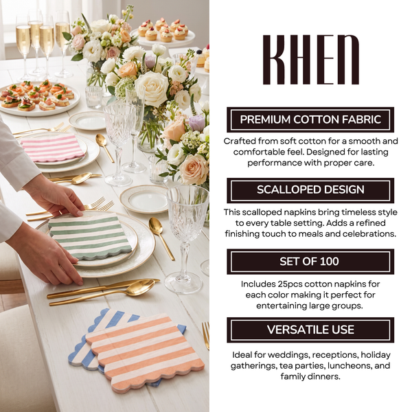Mixed Scalloped Cotton Napkins, Cranberry Cloudy Blue Orange Green