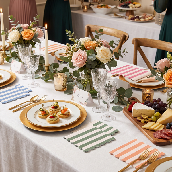 Mixed Scalloped Cotton Napkins, Cranberry Cloudy Blue Orange Green