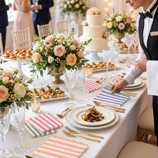Mixed Scalloped Cotton Napkins, Cranberry Cloudy Blue Orange Green