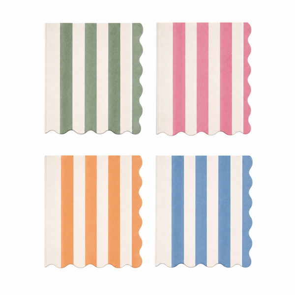 Mixed Scalloped Cotton Napkins, Cranberry Cloudy Blue Orange Green