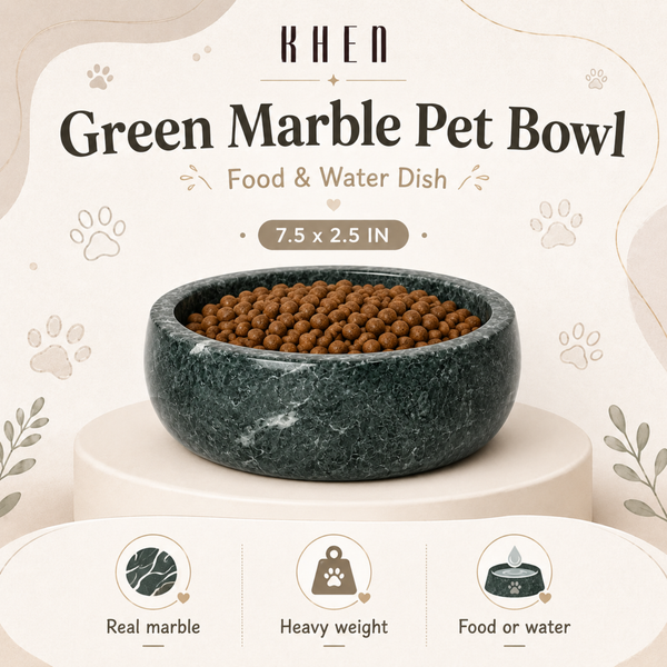 Khen Green Marble Pet Bowl – 7.5