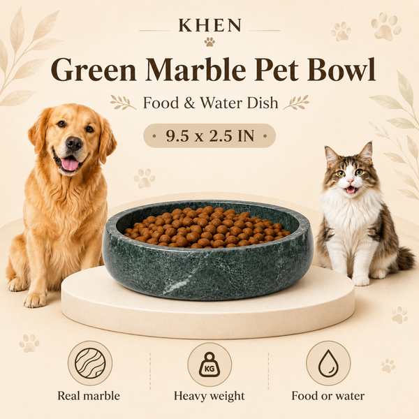Khen Green Marble Pet Bowl – 9.5