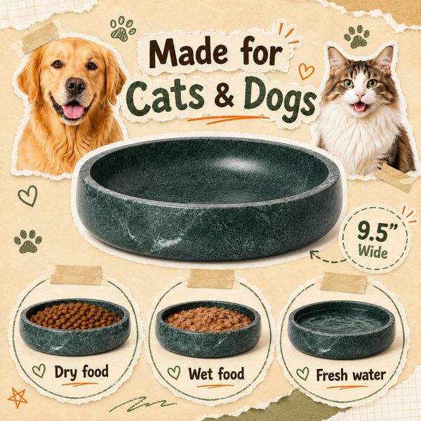 Khen Green Marble Pet Bowl – 9.5