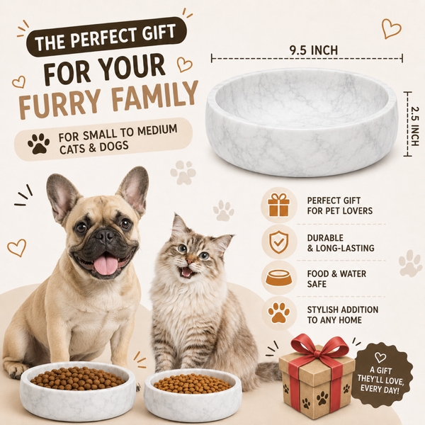 Green Marble Pet Bowl, 1 Piece, 9.5 x 2.5 Inch Polished Natural Stone Food Water Dish