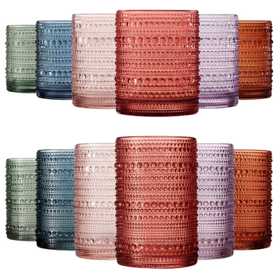 Hobnail Beaded Highball Drinking Tumbler Glasses | Set of 12