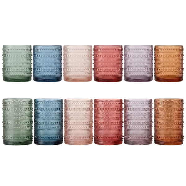 Hobnail Beaded Highball Drinking Tumbler Glasses | Set of 12