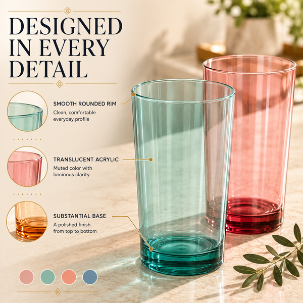Eze Acrylic Highball Glassware, Set of 8