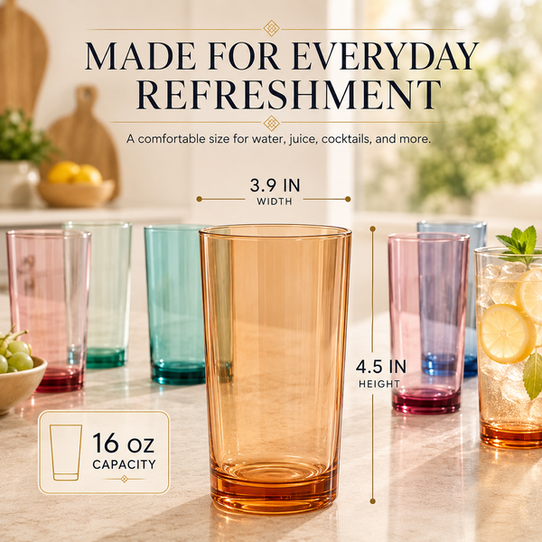 Eze Acrylic Highball Glassware, Set of 8