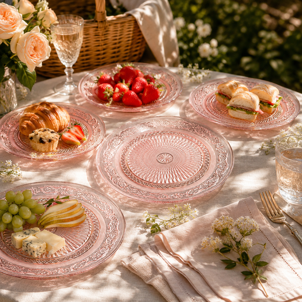 Blush Vintage Glass Plate, Set of 6