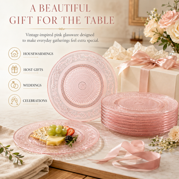 Blush Vintage Glass Plate, Set of 6