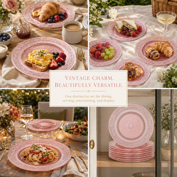 Blush Vintage Glass Plate, Set of 6