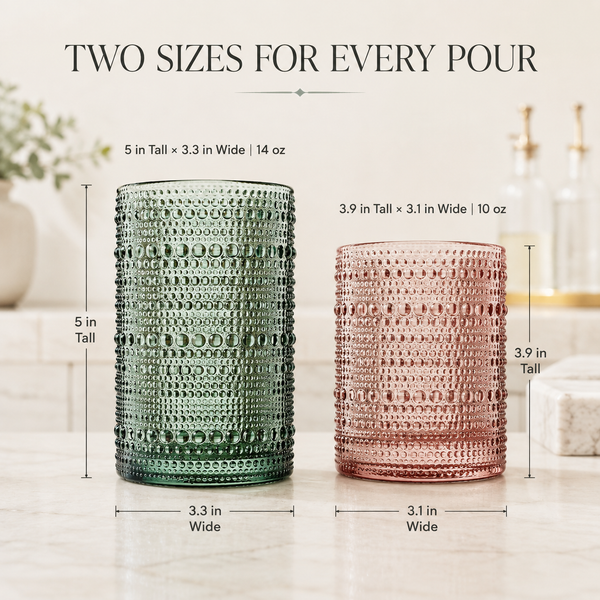 Hobnail Beaded Highball Drinking Tumbler Glasses | Set of 12