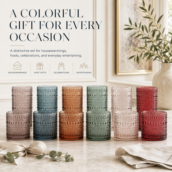 Hobnail Beaded Highball Drinking Tumbler Glasses | Set of 12