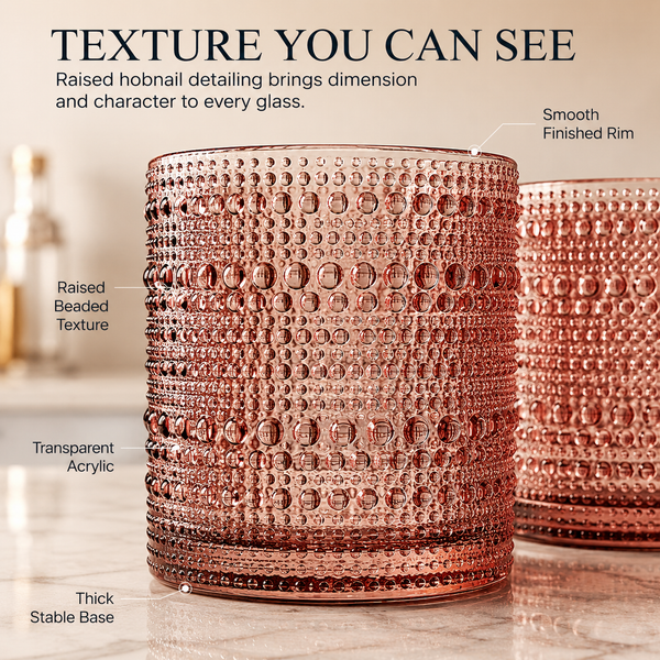 Hobnail Beaded Highball Drinking Tumbler Glasses | Set of 12