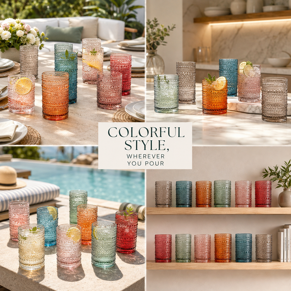 Hobnail Beaded Highball Drinking Tumbler Glasses | Set of 12