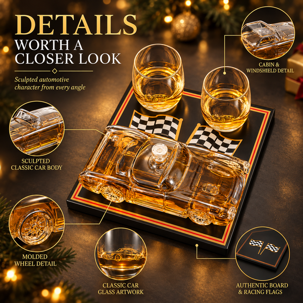 Classic Sports Car Decanter Set with 2