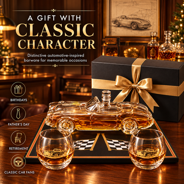Classic Sports Car Decanter Set with 2