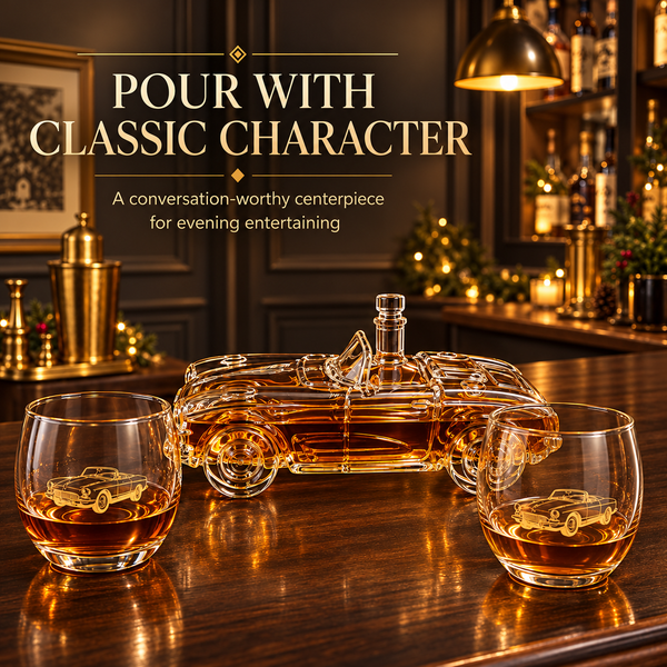 Classic Sports Car Decanter Set with 2