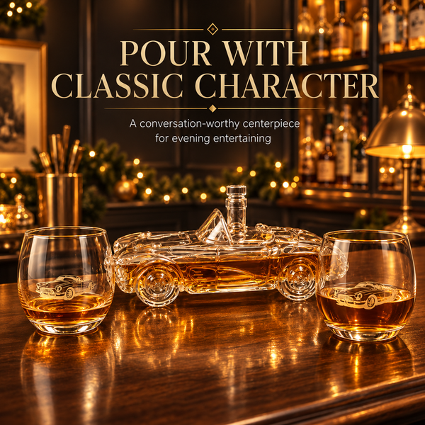 Classic Sports Car Decanter Set with 2