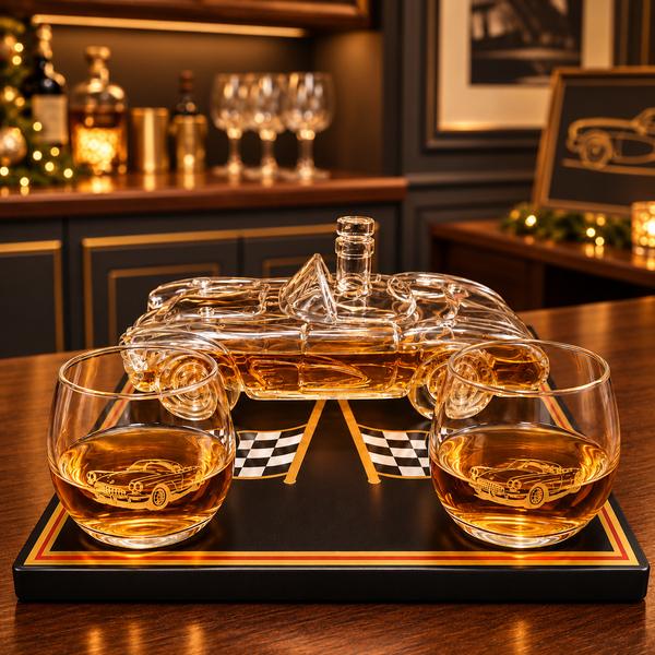 Classic Sports Car Decanter Set with 2