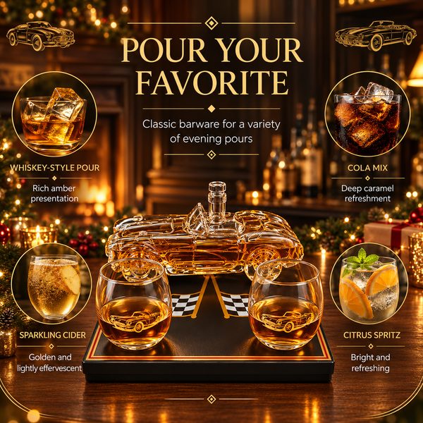Classic Sports Car Decanter Set with 2
