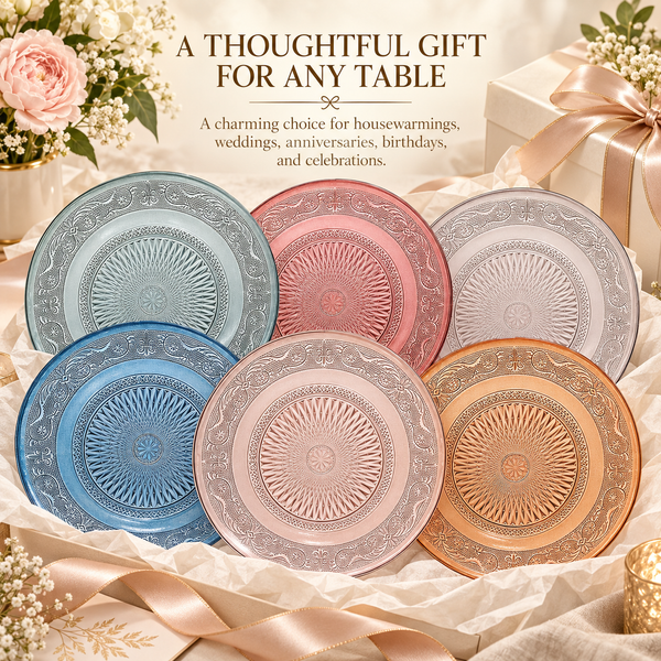 Tonal Vintage Glass Plate, Set of 6