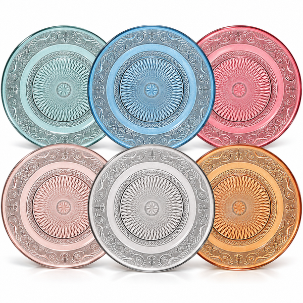Tonal Vintage Glass Plate, Set of 6