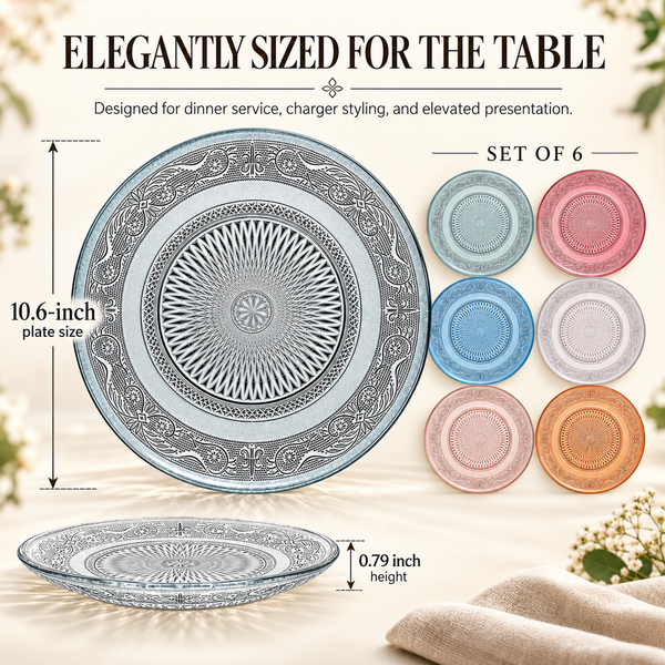 Tonal Vintage Glass Plate, Set of 6