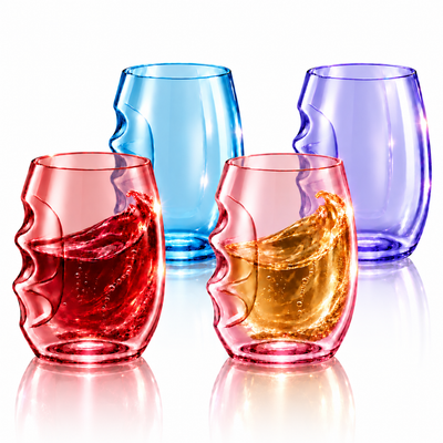 Madrid Acrylic Stemless Finger-Indent Wine Glassware, Set of 4