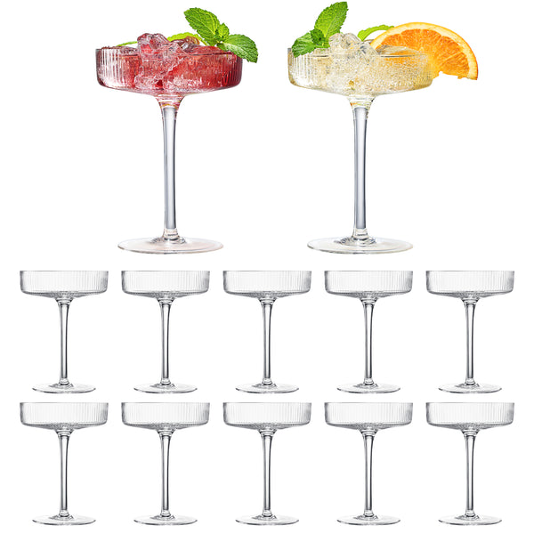 Como Ribbed Champagne Coupe Cocktail Glassware, Set of 12