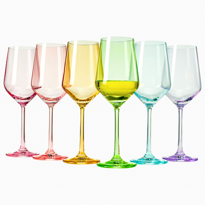Colored Crystal Wine Glass Set of 6, Large Stemmed 12 oz Glasses, Great for all Occasions & Special Celebrations Unique Italian Style Tall Drinkware for Red & White Wine, Water Dinner, Color Glassware