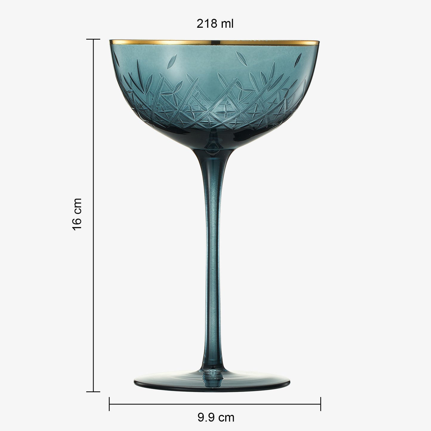 Tonal Gold Rim Coup Cocktail Glassware, Set of 6