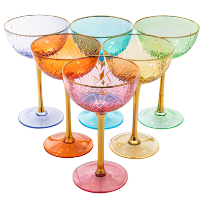 Vintage Art Deco Coupe for Champagne, Martini, Cocktails, Glasses | Set of 6 | 7 oz Classic Cocktail Glassware - Manhattan, Cosmopolitan, Sidecar, Crystal Speakeasy Style Saucer Goblets with Stems