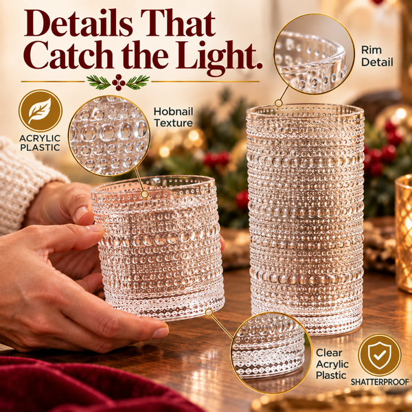 Barcelona Acrylic Hobnail Lowball & Highball Glassware, Set of 12