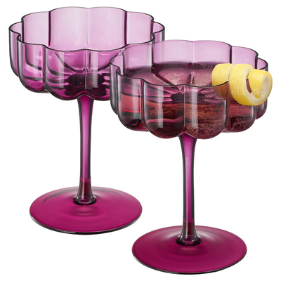 Wave Champagne Coupe Cocktail Glassware, Set of 2