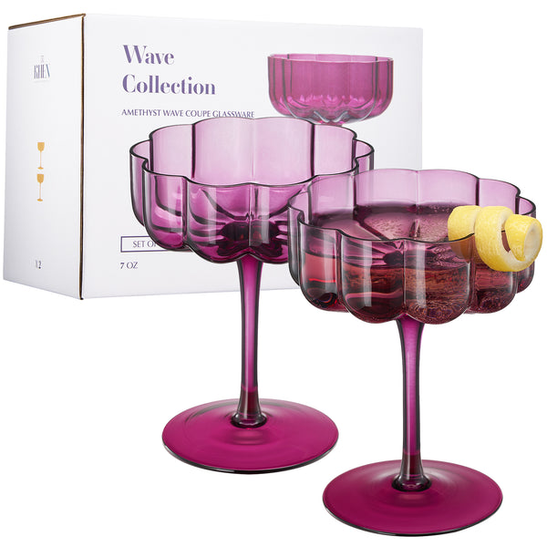 Wave Champagne Coupe Cocktail Glassware, Set of 2