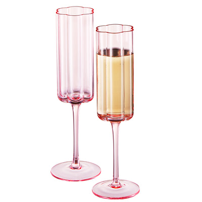 Wave Champagne Flute Glassware, Set of 2