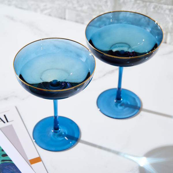 Palazzo Champagne Coupe, Cocktail Glassware, Set of 2, Blue