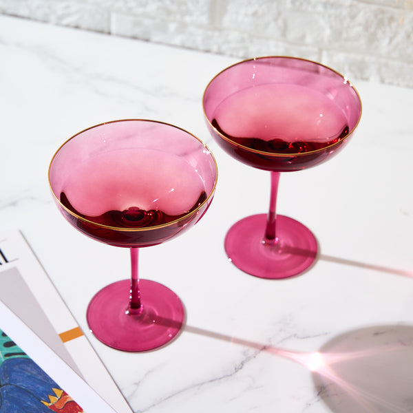 Palazzo Champagne Coupe, Cocktail Glassware, Set of 2, Magenta